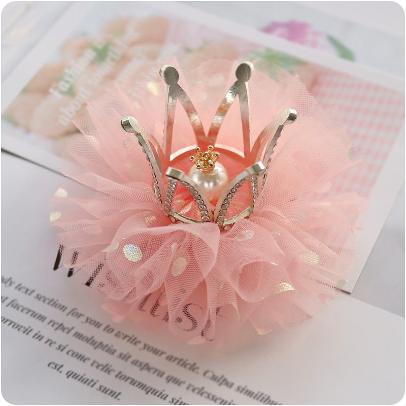 女童皇冠头饰公主王冠大发带粉色周岁生日小女孩发夹百天发饰网纱
