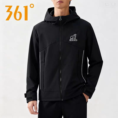 361度官方正品运动风衣男2025冬季新款连帽防风防泼水冲锋衣外套