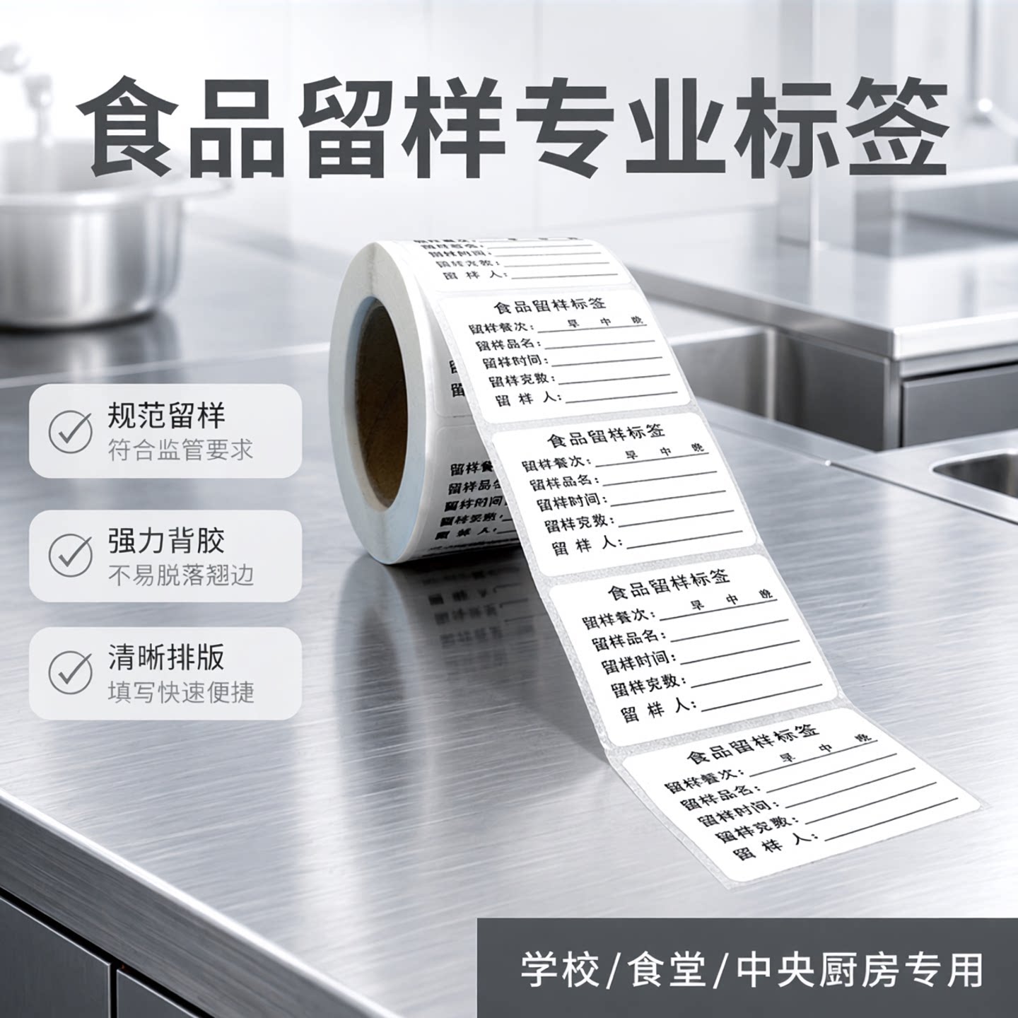 食品留样标签幼儿园学校食堂厨房食品食材留样盒标签贴纸保质期生产日期铜版纸分类卡纸自粘易撕取带背胶