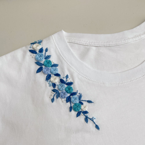 领口刺绣手工diy材料包自绣衣服水溶布免画图案适合送男友