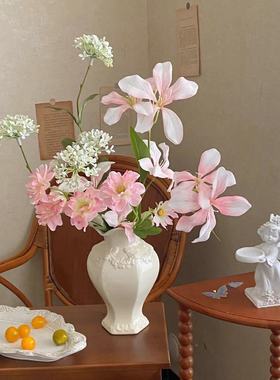 法式复古中古雕花白色陶瓷花瓶家居餐桌摆件软装花器mimiflower