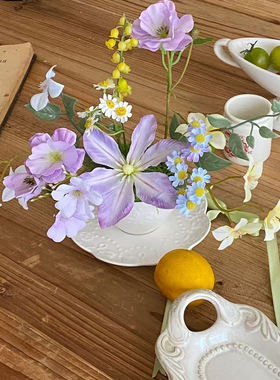 原创法式浪漫桌花咖啡杯插花成品