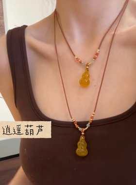 新中式黄色葫芦吊坠项链女