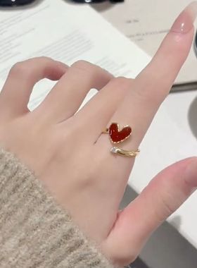 安可拉红色爱心锆石可调节戒指女