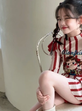 505夏季新款分体平角裙式保守泳衣套装女童不二家显白韩系