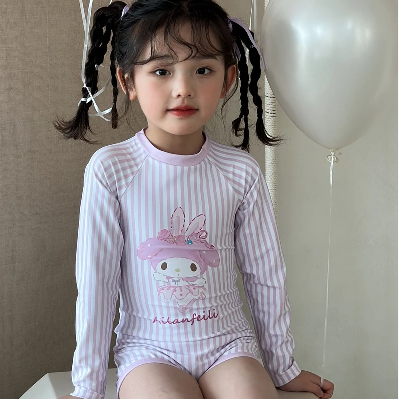 女童泳衣连体平角长袖防晒速干库洛米美乐蒂儿童泳衣夏季新款H