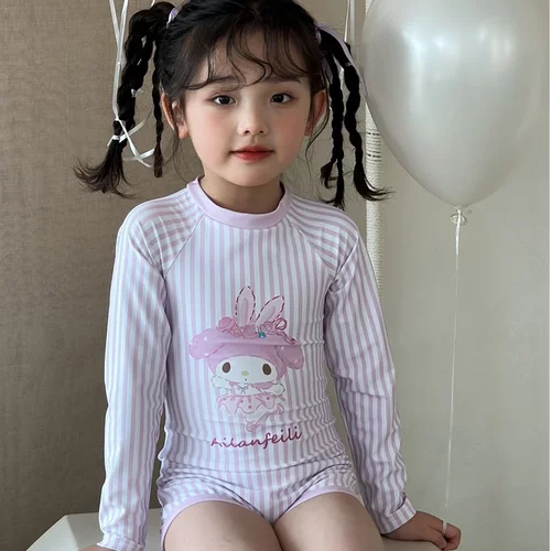 女童泳衣连体平角长袖防晒速干库洛米美乐蒂儿童泳衣夏季新款H