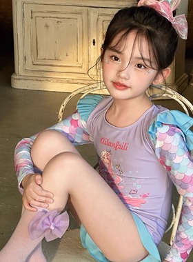 Ailanfeili儿童泳衣女童长袖连体游泳速干防晒美人鱼泳衣503