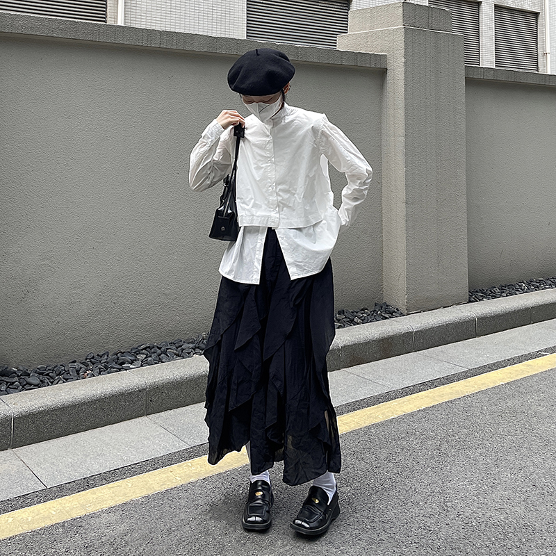 山本风不规则半身裙暗黑系穿搭女