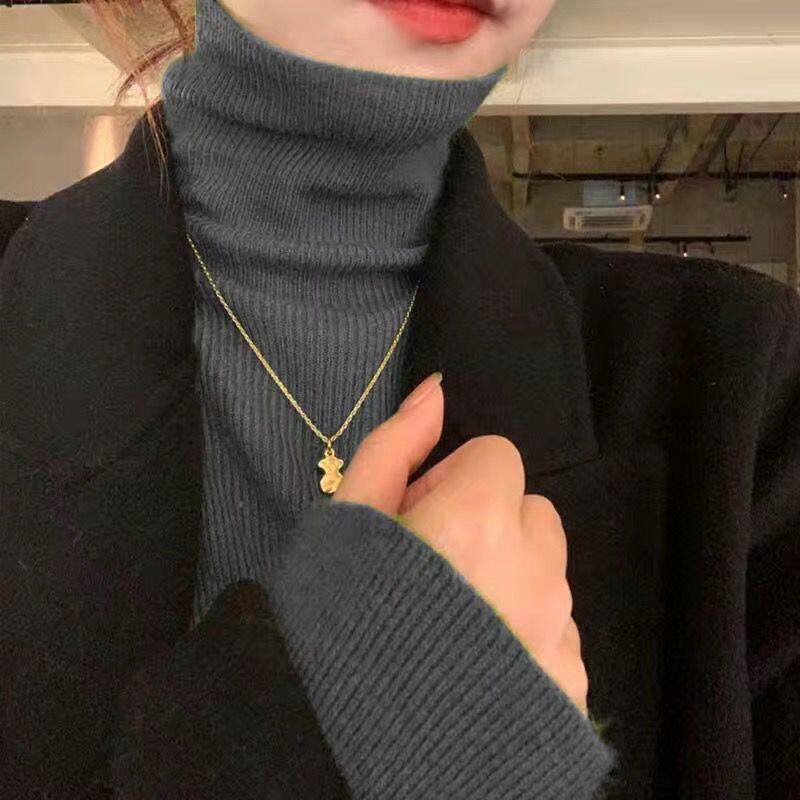 秋冬新款大码高领针织衫女洋气毛衫内搭打底毛衣软糯堆堆领上衣