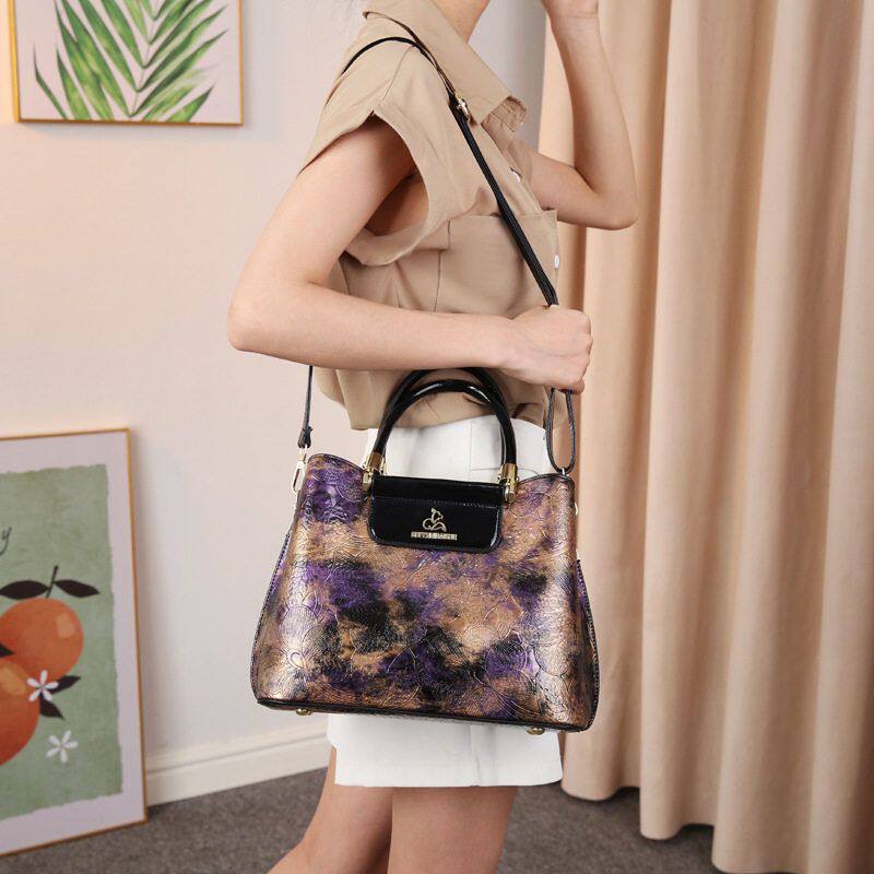 女士包包新款时尚手提斜挎妈妈印花包女款单肩中年包女大容量