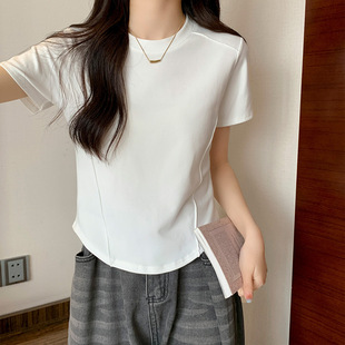 短款t恤女短袖修身体恤夏2023新款上衣工作服定制logo工衣美容院
