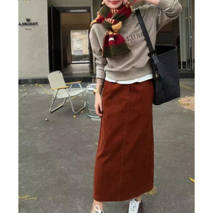 氛围感秋冬卫衣圆领上衣卫衣女+焦糖色灯芯绒半裙套装