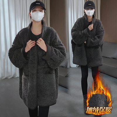 2025秋冬新款皮毛一体两面穿翻领百搭外套女中长款羊羔毛宽松上衣