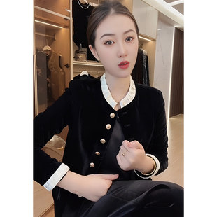 时尚气质轻奢款丝绒衫金扣小香风版外套春秋新款宽松名媛爆款潮女