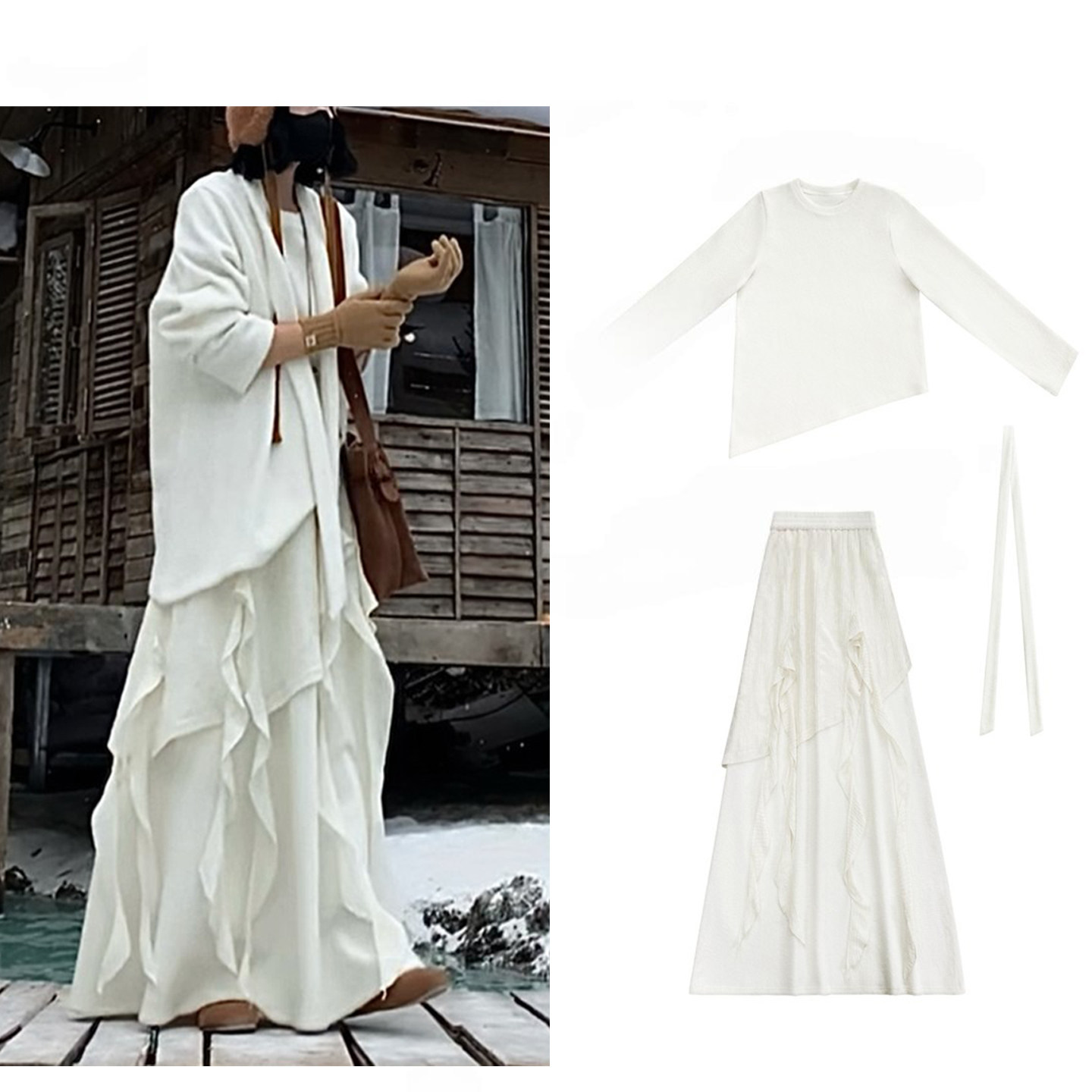 黑色不规则设计感套装女2026年秋冬新款韩系穿搭气质半身裙两件套