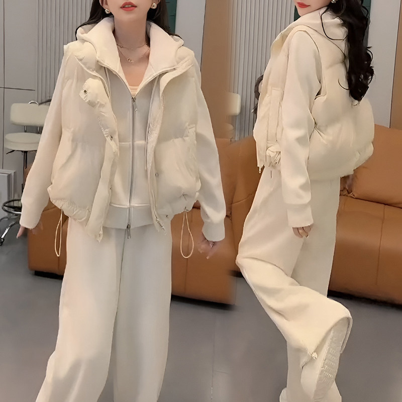 2026秋冬新款韩版保暖休闲运动套装女棉马甲加绒厚卫衣卫裤三件套