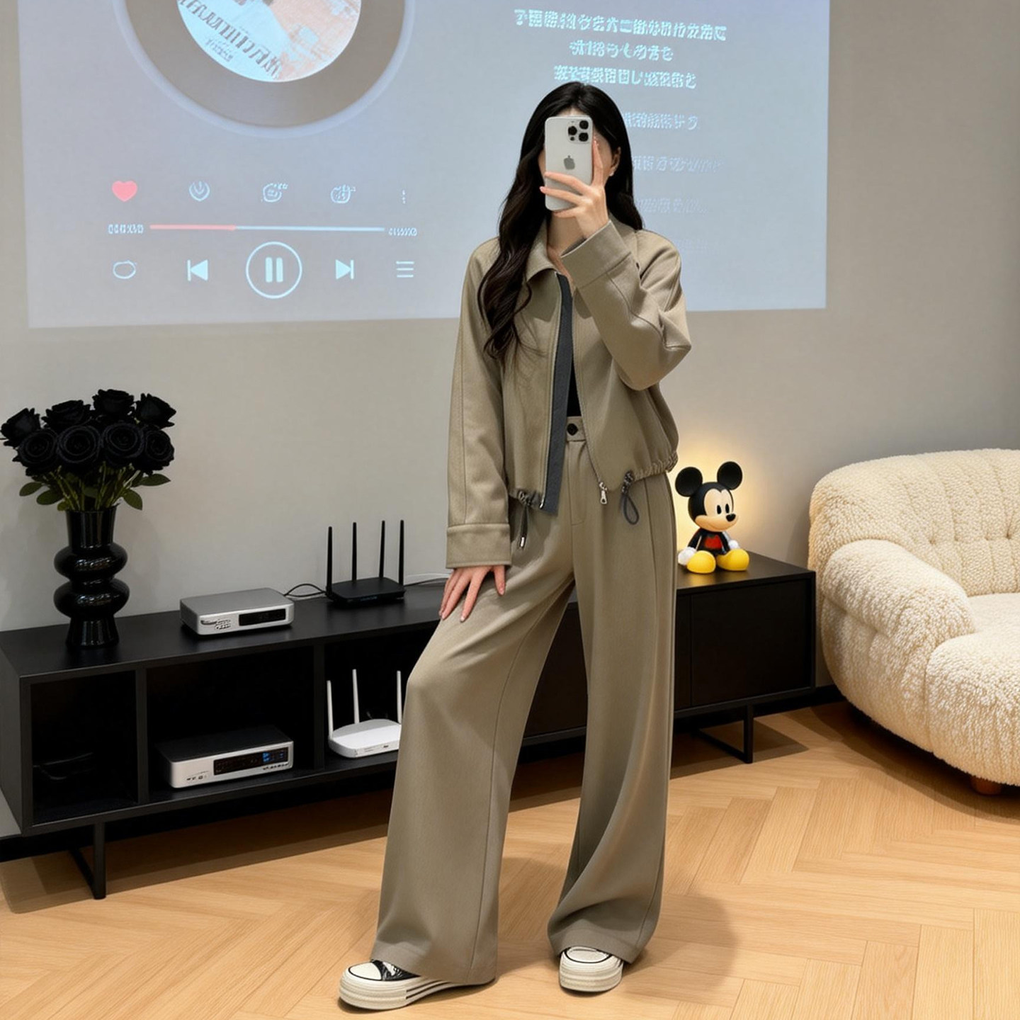 时尚套装女2026春秋新款气质显瘦休闲翻领外套高腰阔腿裤两件套潮