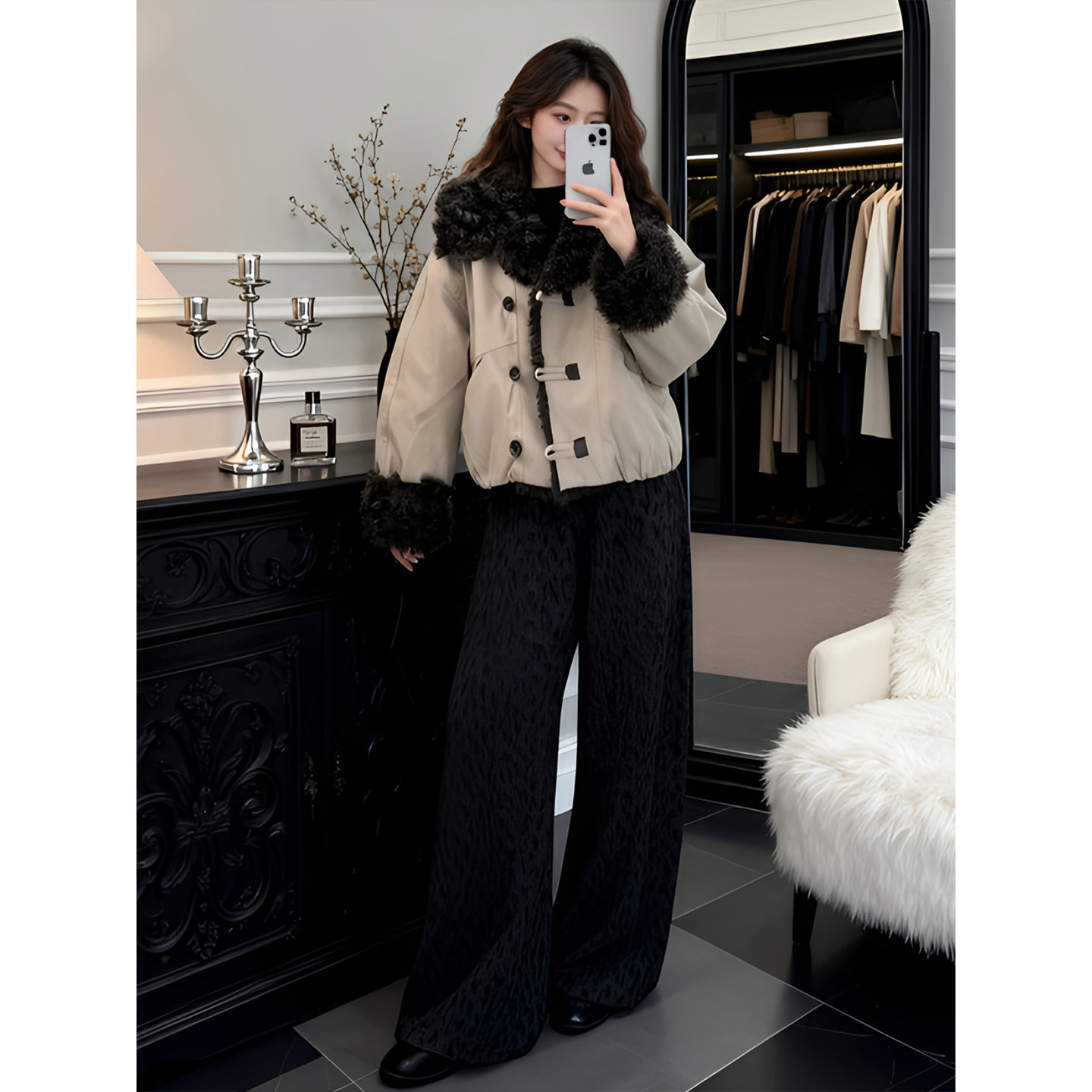 2026秋冬新款小个子百搭撞色拼接毛领保暖外套女洋气保暖时尚棉服