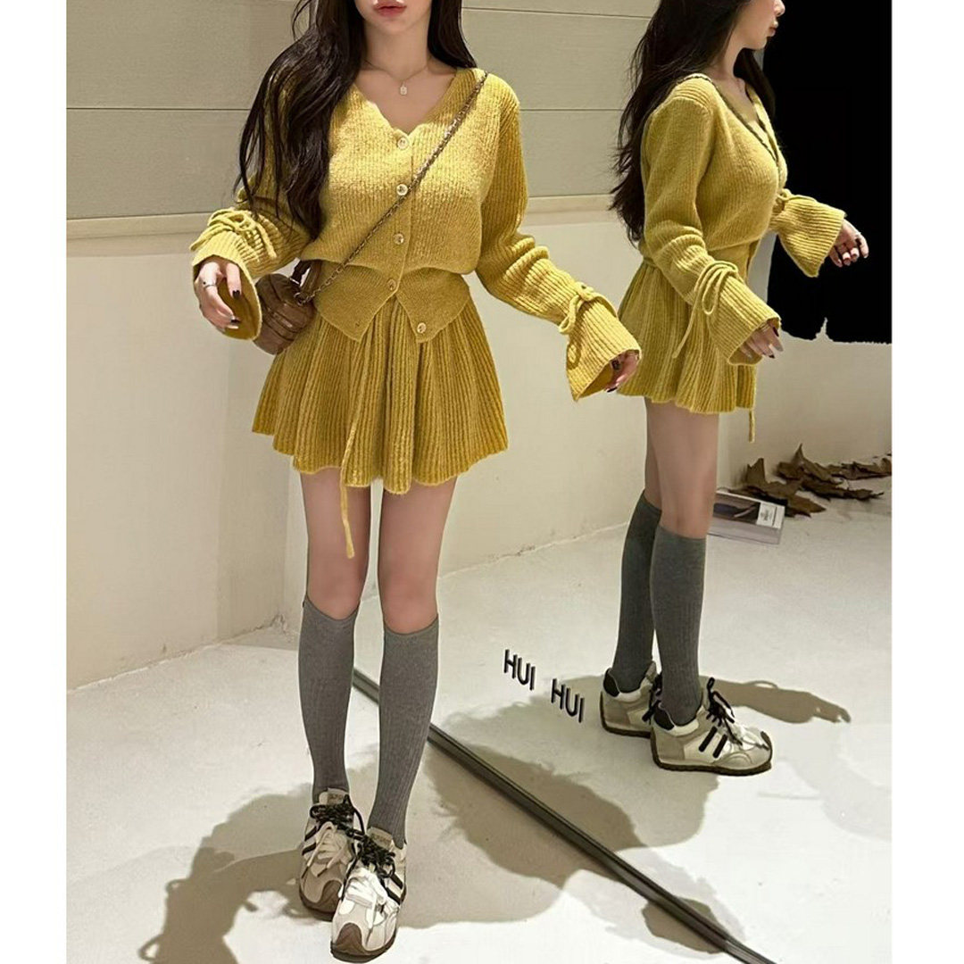 早秋新款慵懒风显瘦针织衫搭配半身裙洋气女时尚气质感休闲套装女