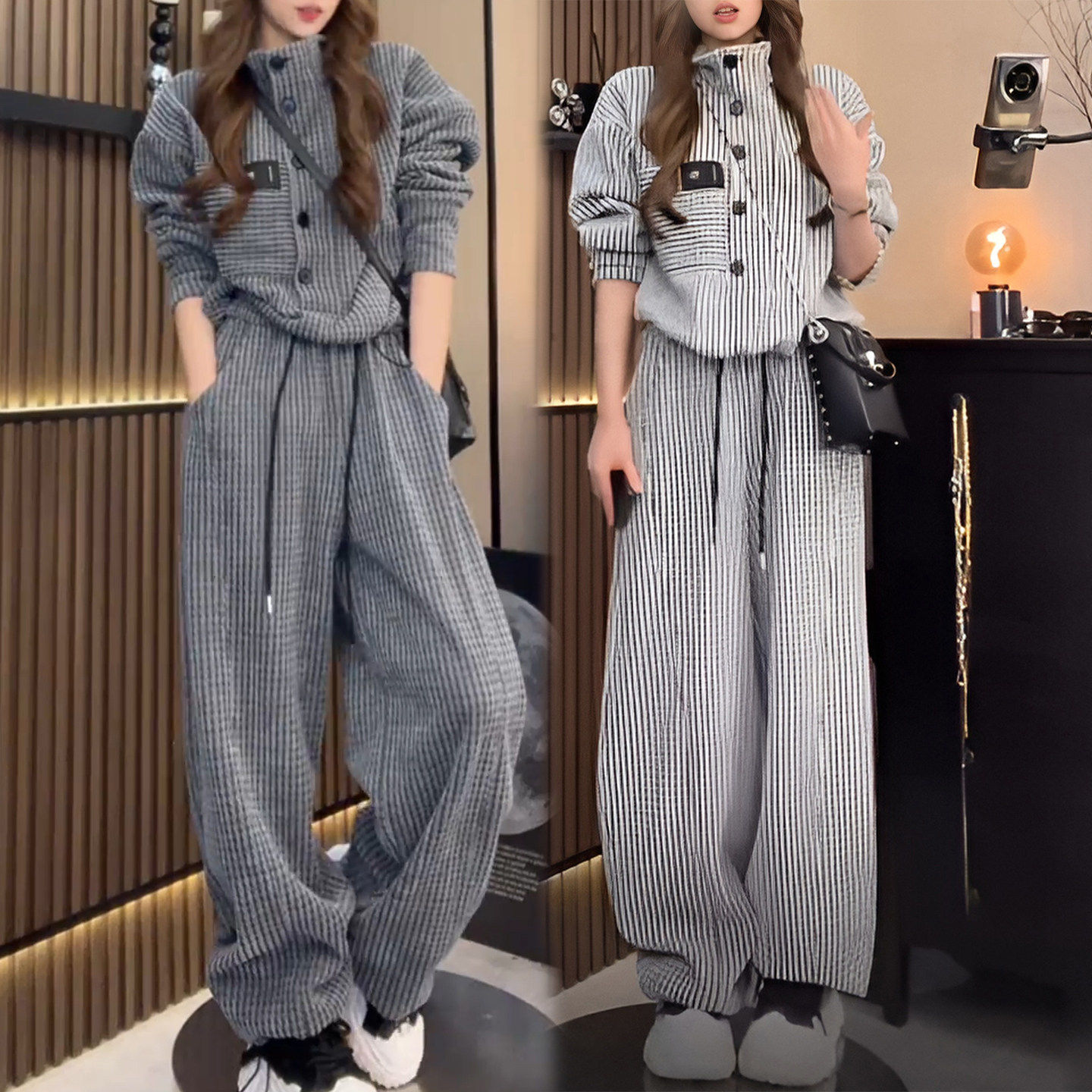 时髦爆款运动套装女2025秋冬新款洋气设计感条纹卫衣阔腿裤两件套,女装/女士精品,时尚套装,淘宝优惠券,粉丝福利购,淘宝优惠卷