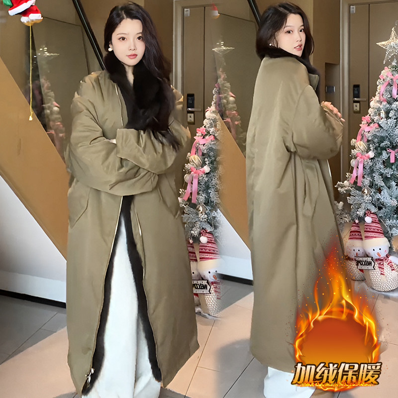 时尚毛毛加绒加厚外套2026冬季新款两面穿保暖长款大衣派克服女装