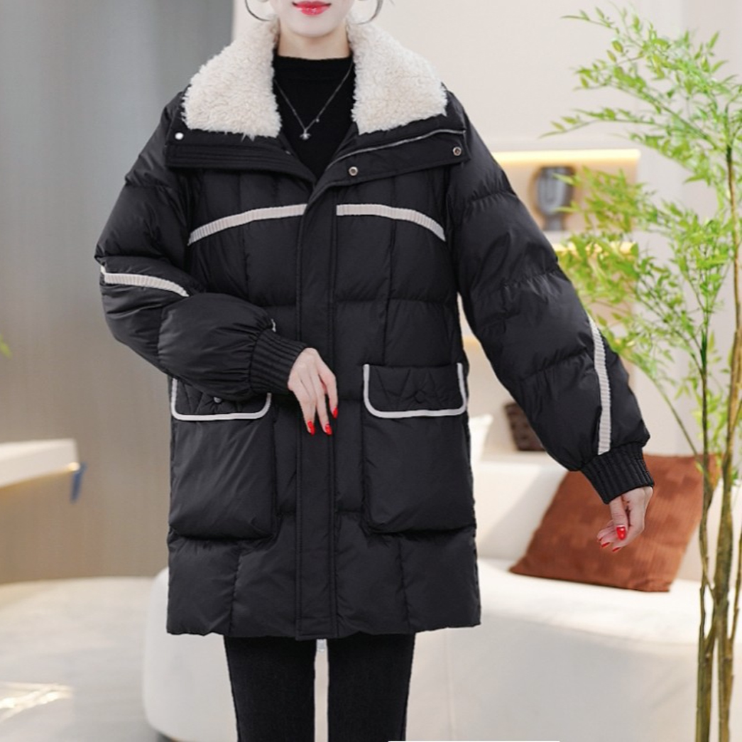女款毛领韩版穿搭风格时尚气质中长款洋气保暖显瘦2026年棉服冬装