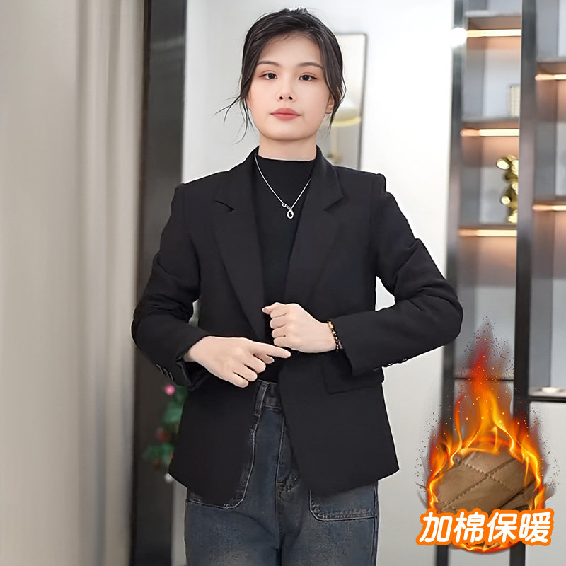 夹棉休闲西装外套女冬季设计感小众小个子高级感后西服秋冬季加厚