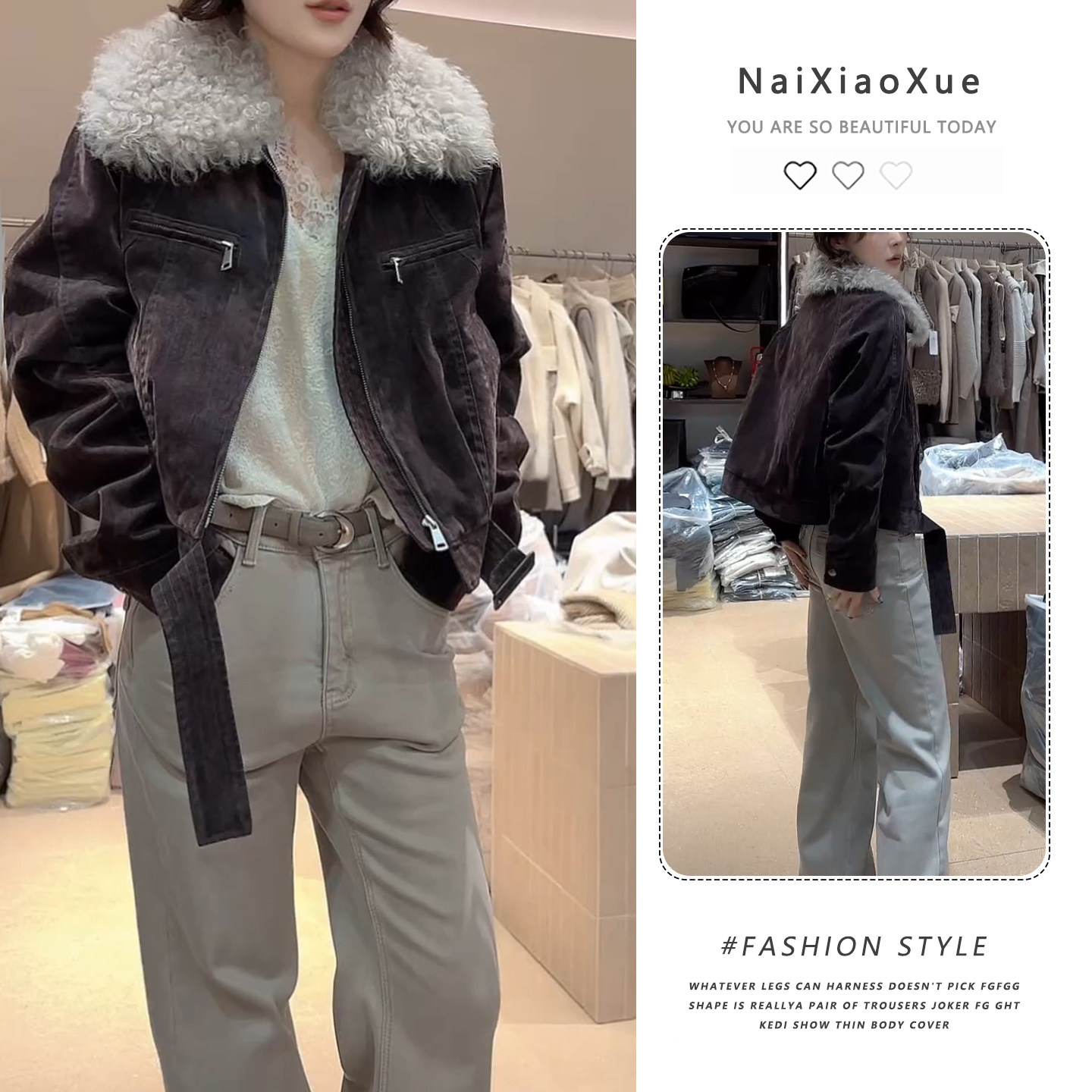 法式时髦气质毛领短款休闲服保暖工装风宽松百搭款女外套女装上衣