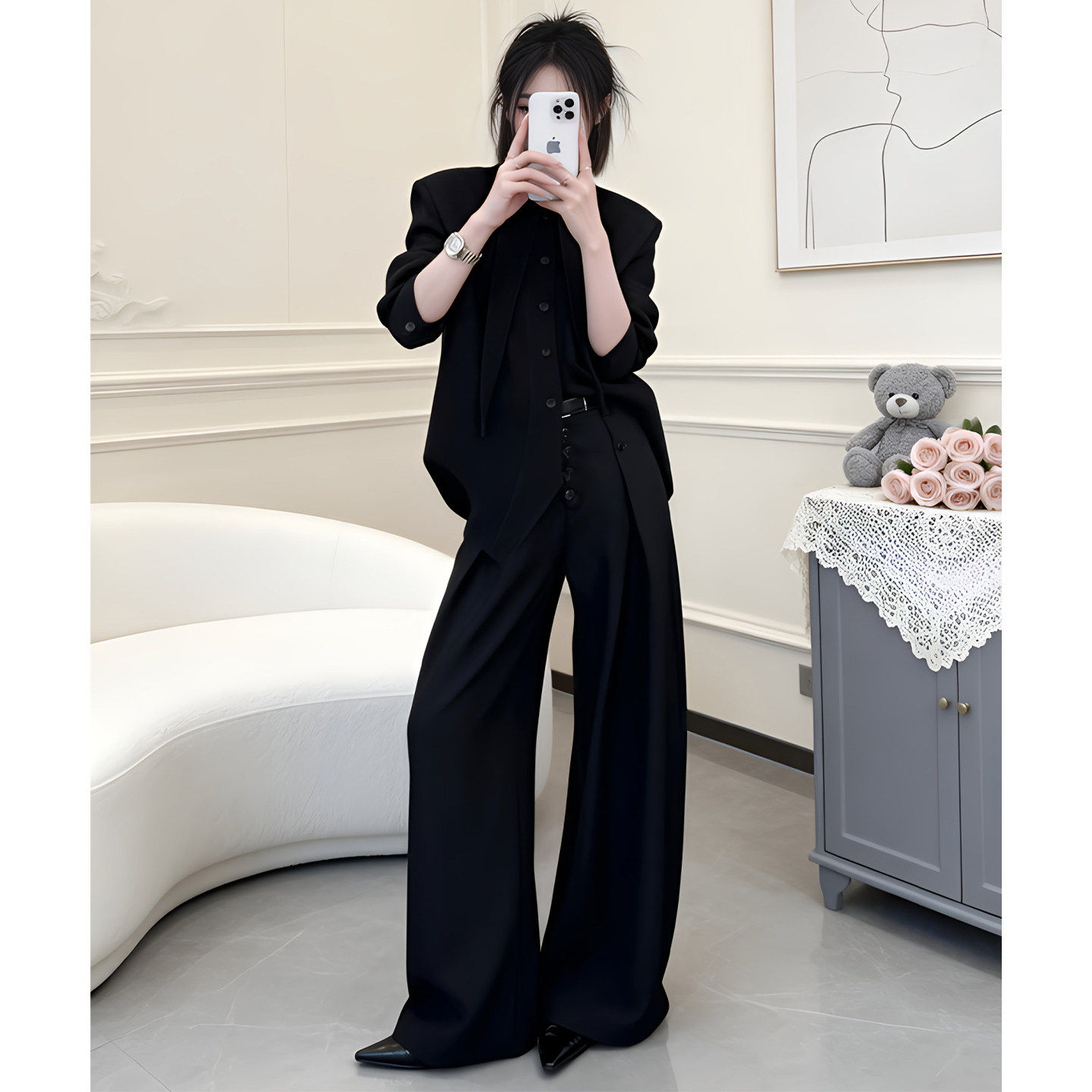 高级感气质套装女款高腰阔腿裤2026超火穿搭一整套新小众加厚衬衫