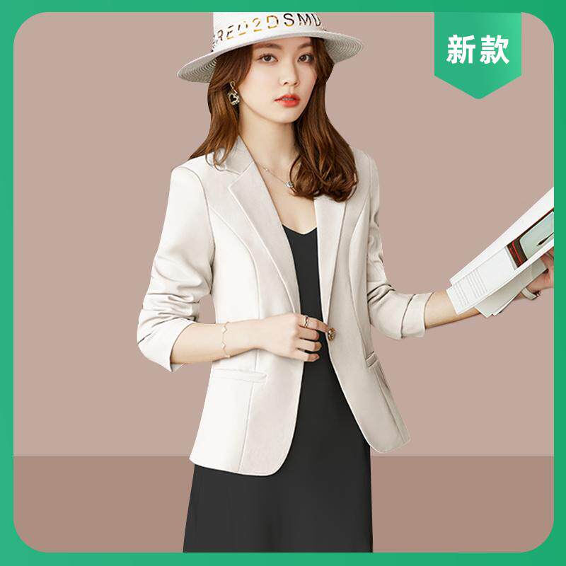 米白色短款西装外套女小个子春秋新款时尚气质女神范休闲西服上衣