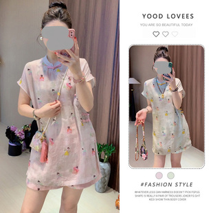 2026超火夏装一整套高级感清冷感禅意新中式国风上衣短裤两件套装