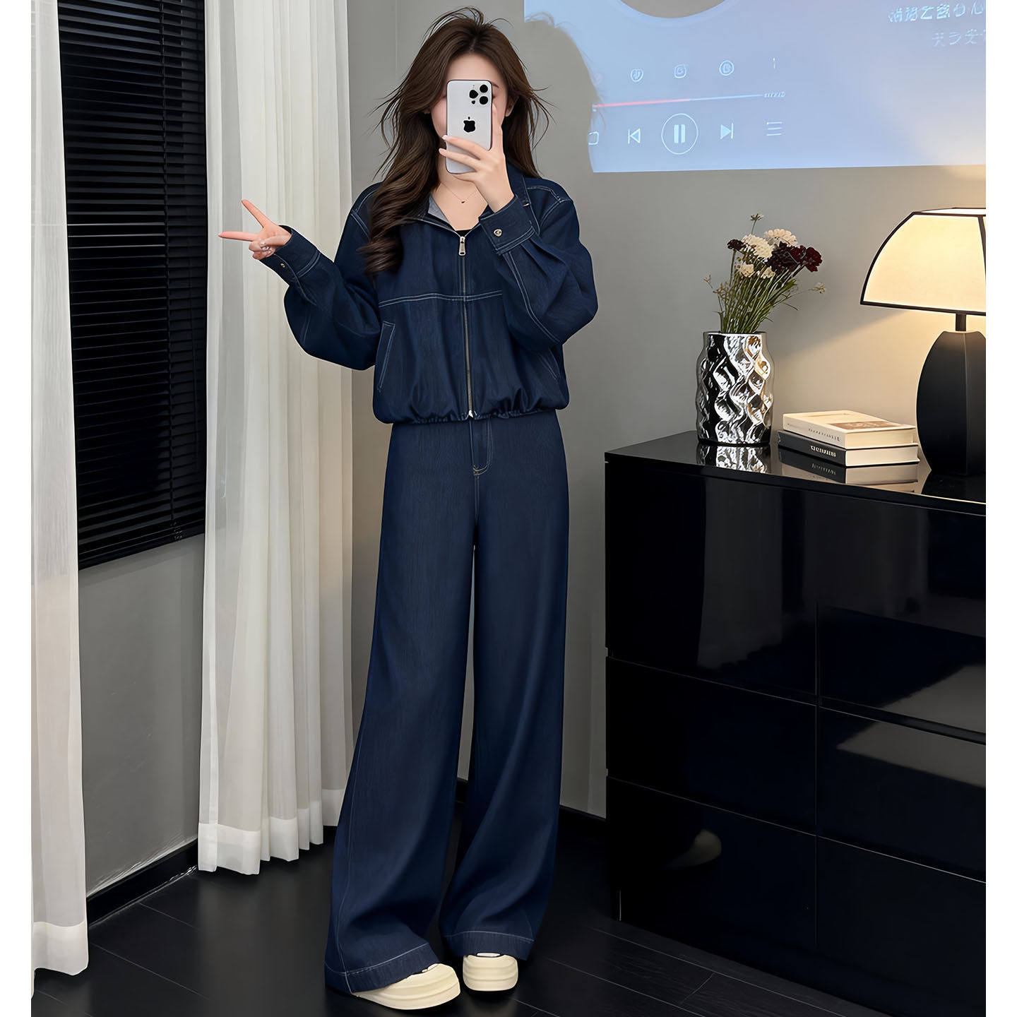 时尚气质复古套装女2026春秋新款宽松显瘦夹克上衣阔腿裤两件套潮