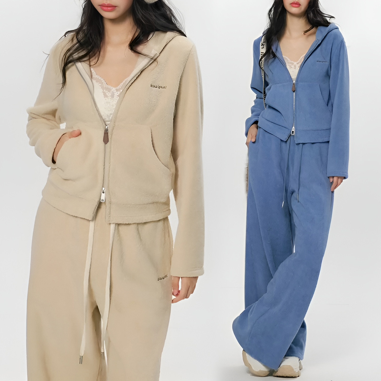 2026春秋韩系气质一整套ootd穿搭休闲慵懒蓝色卫衣裤子两件套装女