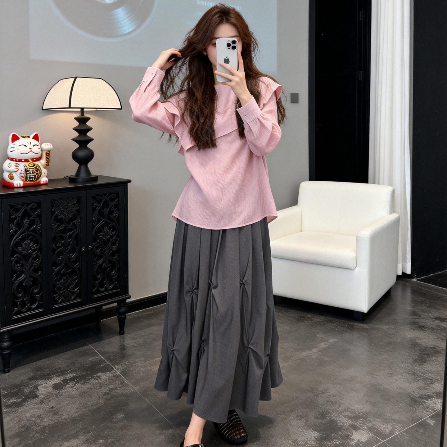 2026超火春秋搭配一整套高级感超好看休闲风粉色衬衫半身裙套装女