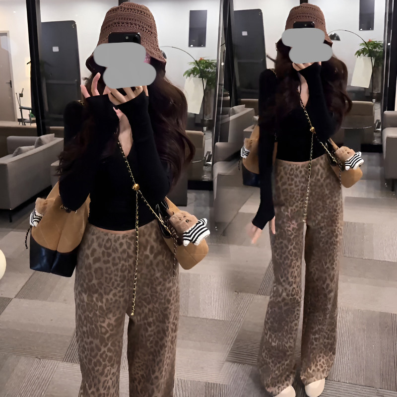 韩系御姐风套装女修身气质上衣2026超火穿搭一整套新款印花阔腿裤