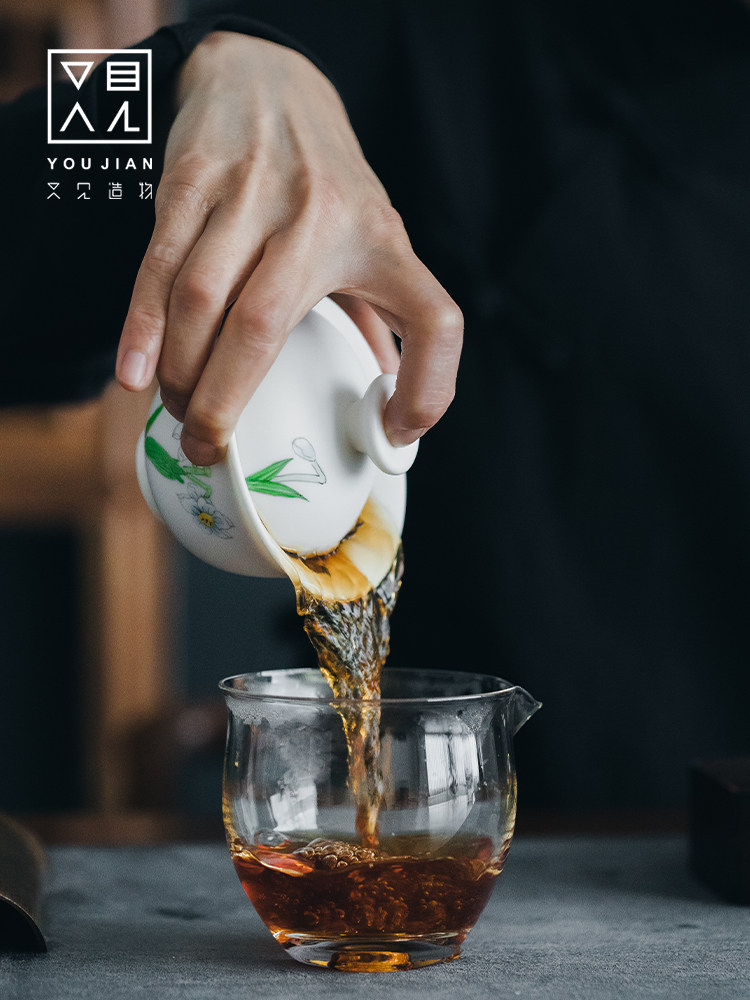 又见造物德化白瓷手绘盖碗茶杯三才单个纯手工泡茶大号茶碗茶具