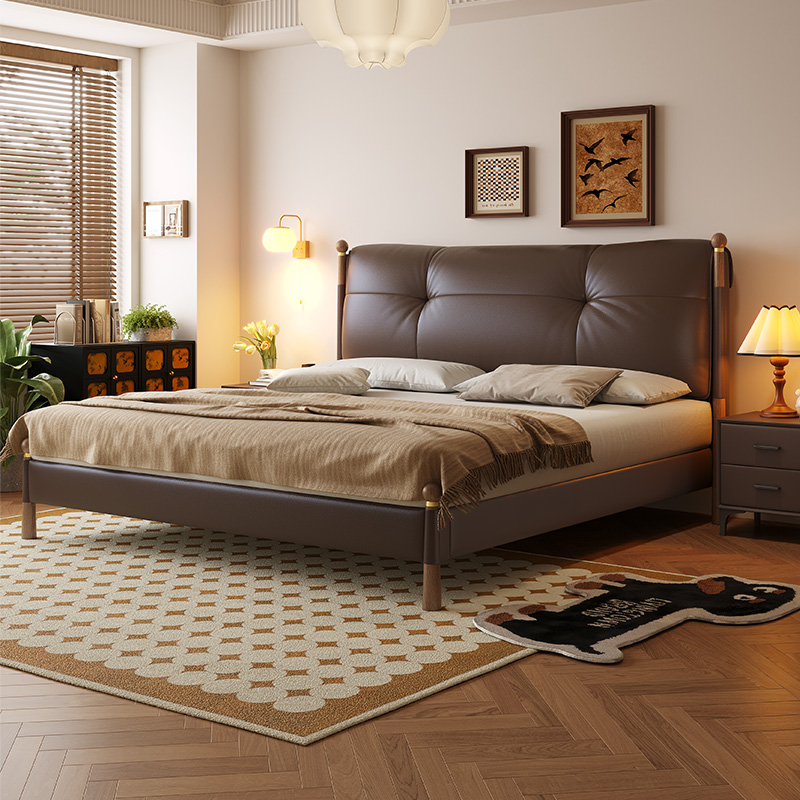 馨佰利真皮床1米8双人床复古软包