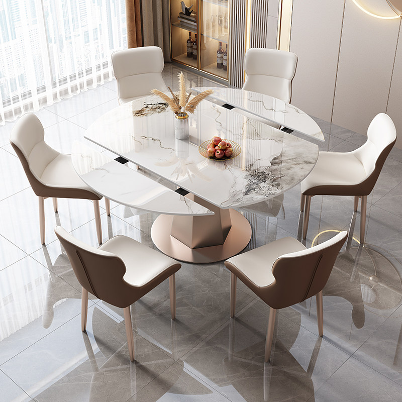 岩板餐桌椅组合现代简约小户型家用圆形桌轻奢旋转伸缩电磁炉饭桌,住宅家具,岩板餐桌,淘宝优惠券,粉丝福利购,淘宝优惠卷