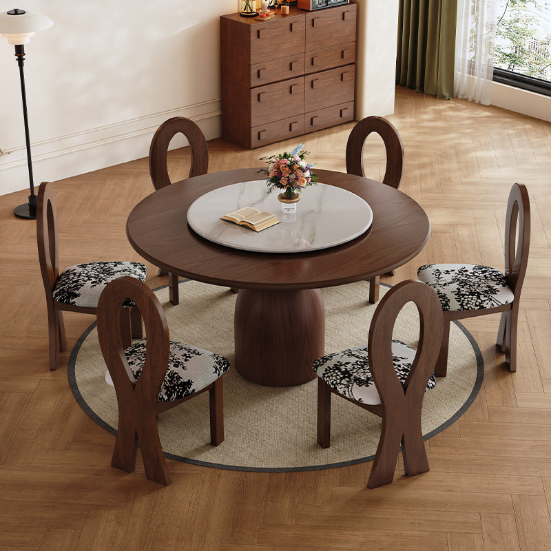 馨佰利实木餐桌中古风圆形橡胶木