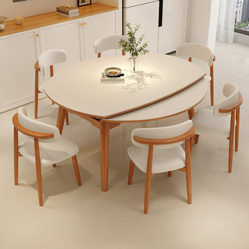 馨佰利岩板餐桌椅2024新款家用小户型现代简约可变圆桌伸缩饭桌