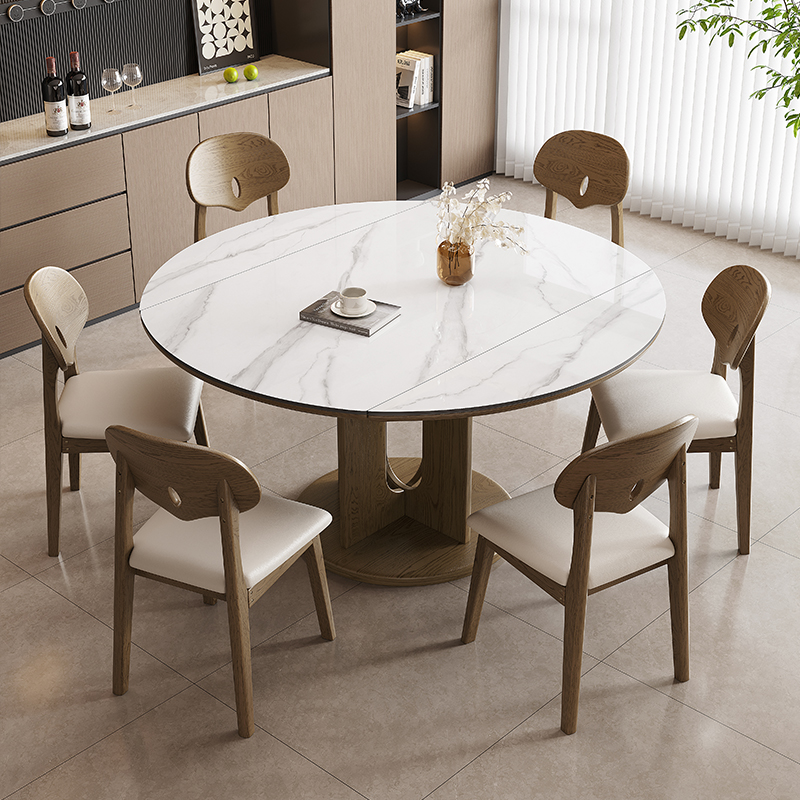 馨佰利岩板餐桌中古风家用可伸缩