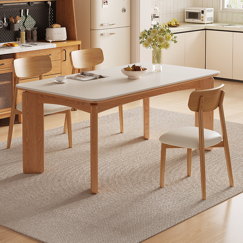 馨佰利实木岩板餐桌椅2026新款家用客厅小户型方桌奶油原木风饭桌