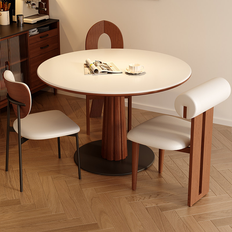 馨佰利实木岩板餐桌椅中古风圆形