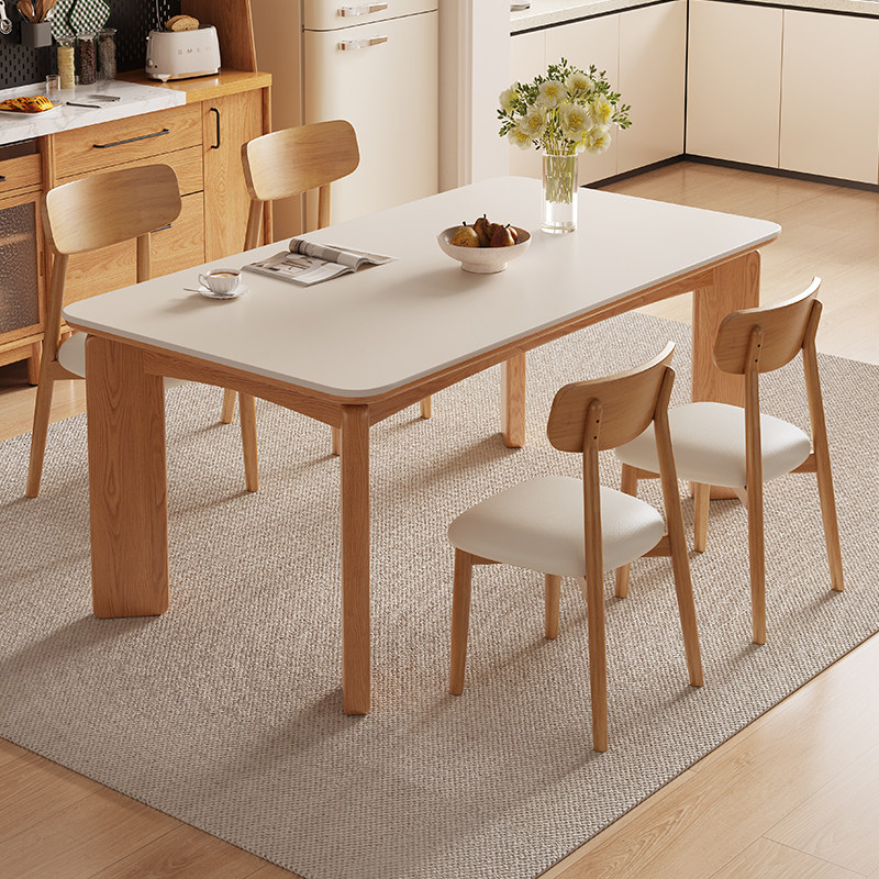 馨佰利实木岩板餐桌椅2026新款家用吃饭桌复古风小户型白蜡木方桌