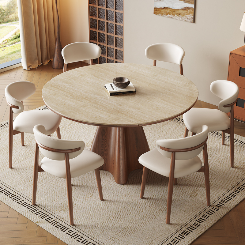 馨佰利岩板餐桌用小户型可变圆桌