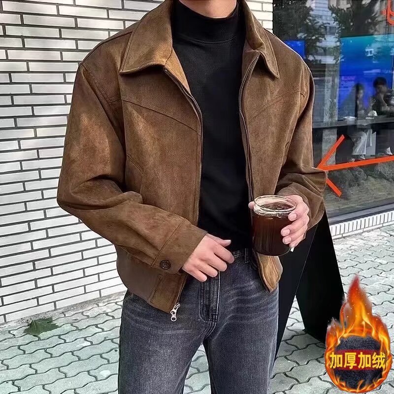 【网14】短款宽松翻领加绒拉链A079-JK33-常规58加绒68,男装卫衣,电商A079