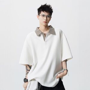[012]假两件高质格纹翻领POLO衫男宽松上衣潮流A079-S243-P30图片