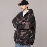棉服男秋冬季印花小熊外套男潮牌宽松情侣装棉衣A079-4566-P75，男装棉衣，电商A079