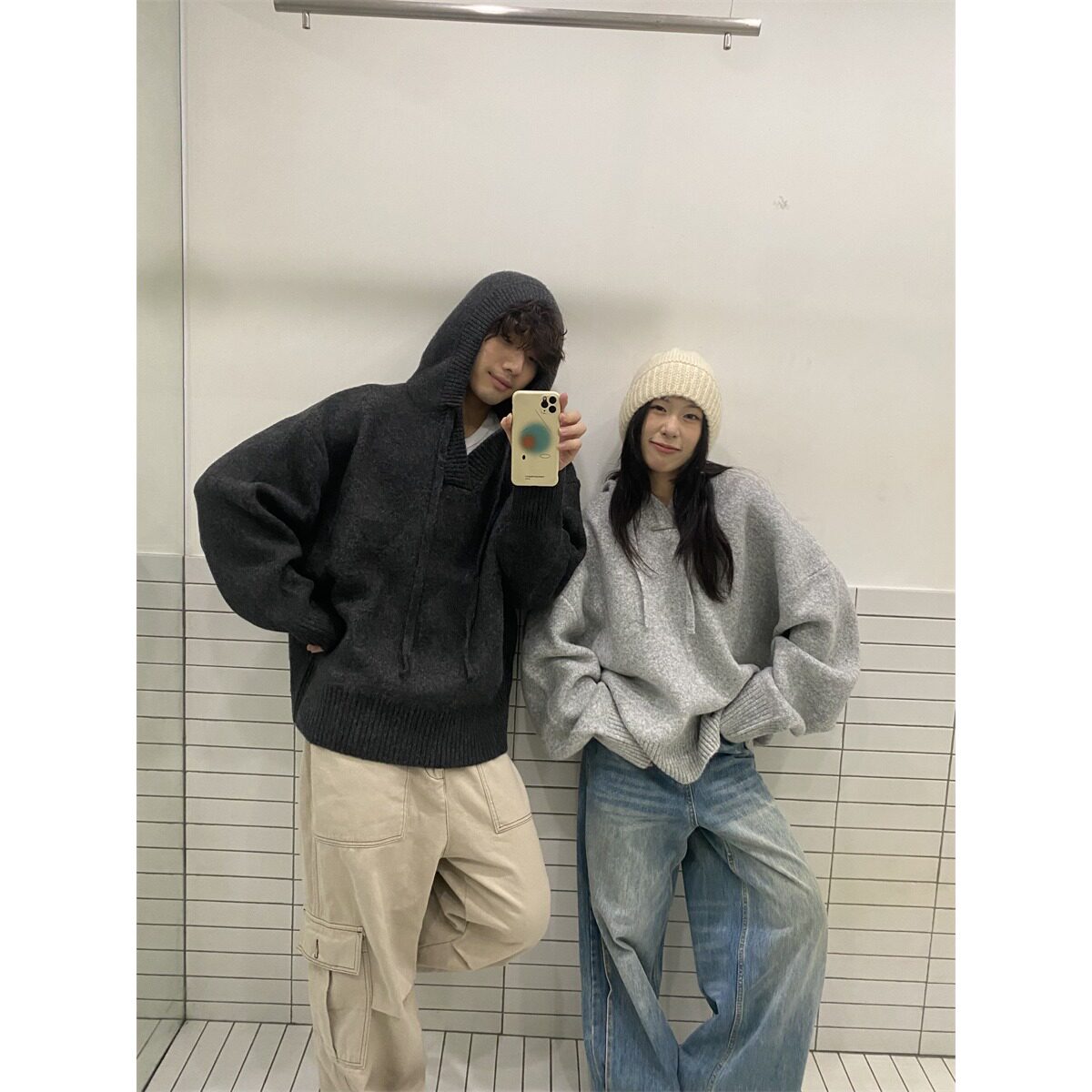 【网5】帽针织衫外套男秋季潮牌花灰色情侣毛衣A079-MY409-P63,男装针织衫/毛衣,电商A079